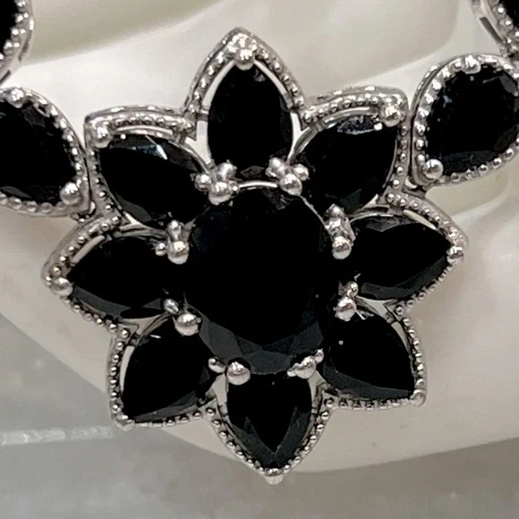 Californian Black Jade Sterling Silver Floral Necklace